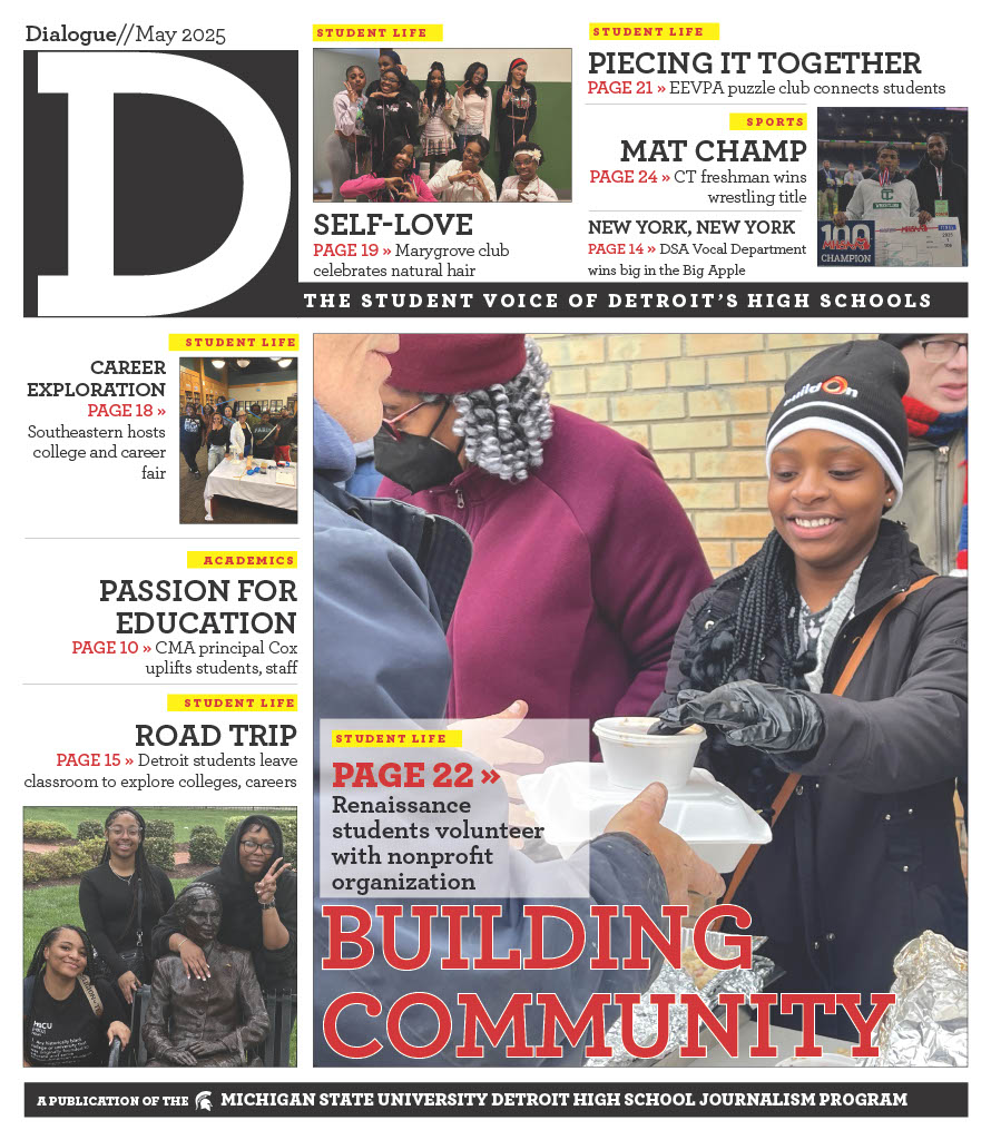 Front page of Detroit Dialogue designed by Kira Gendjar.